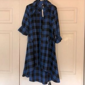 Blue plaid button up dress